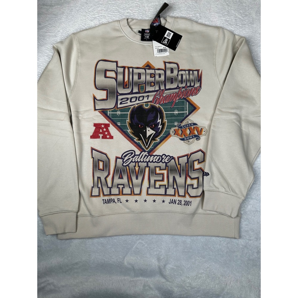 New Era Baltimore Ravens Super Bowl XXXV Champions Sweatshirt Cream Mens Large